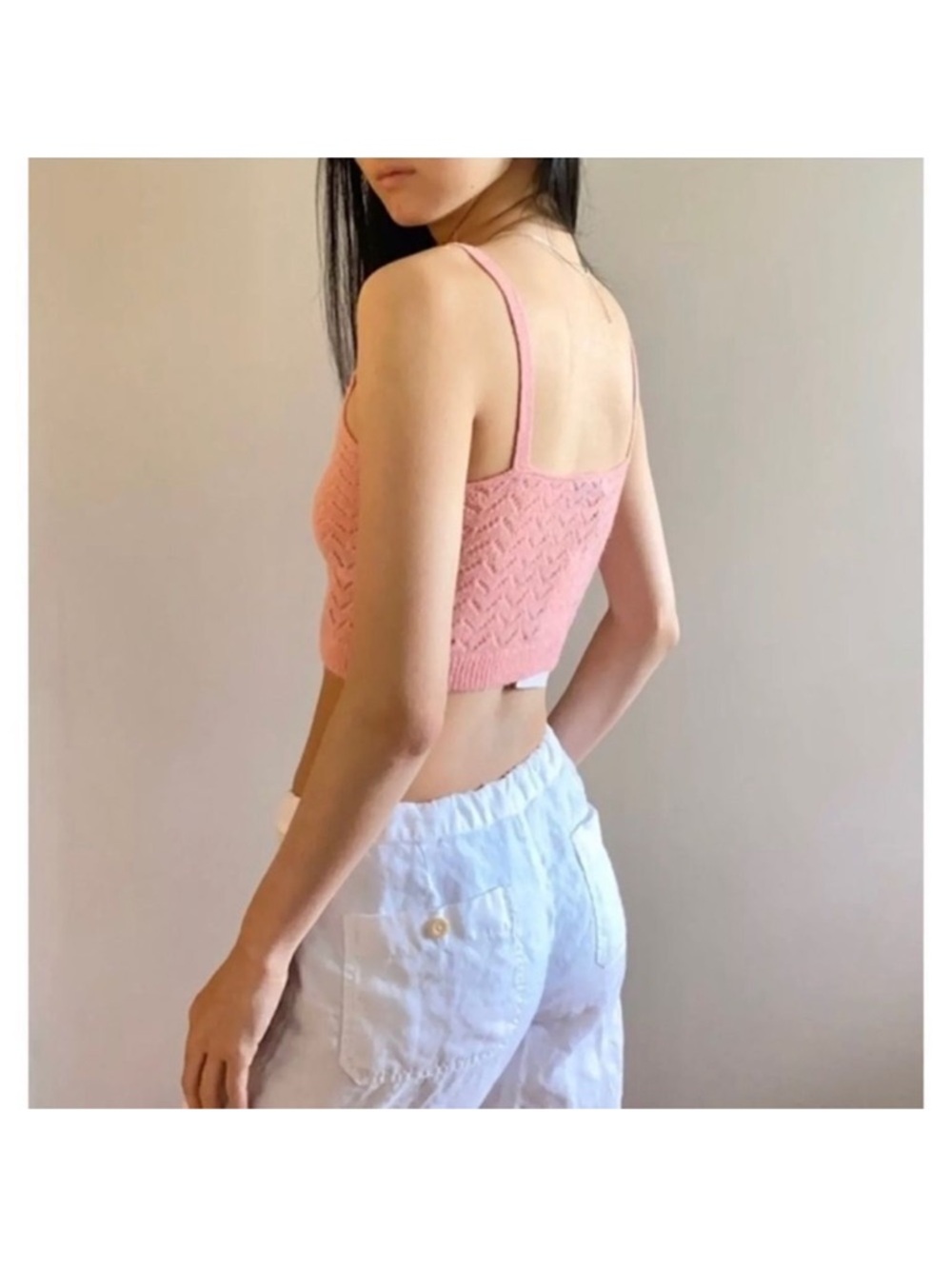 Zara Pink Pointelle Knit Wool & Alpaca Crop Sweater Tank Top Size Medium